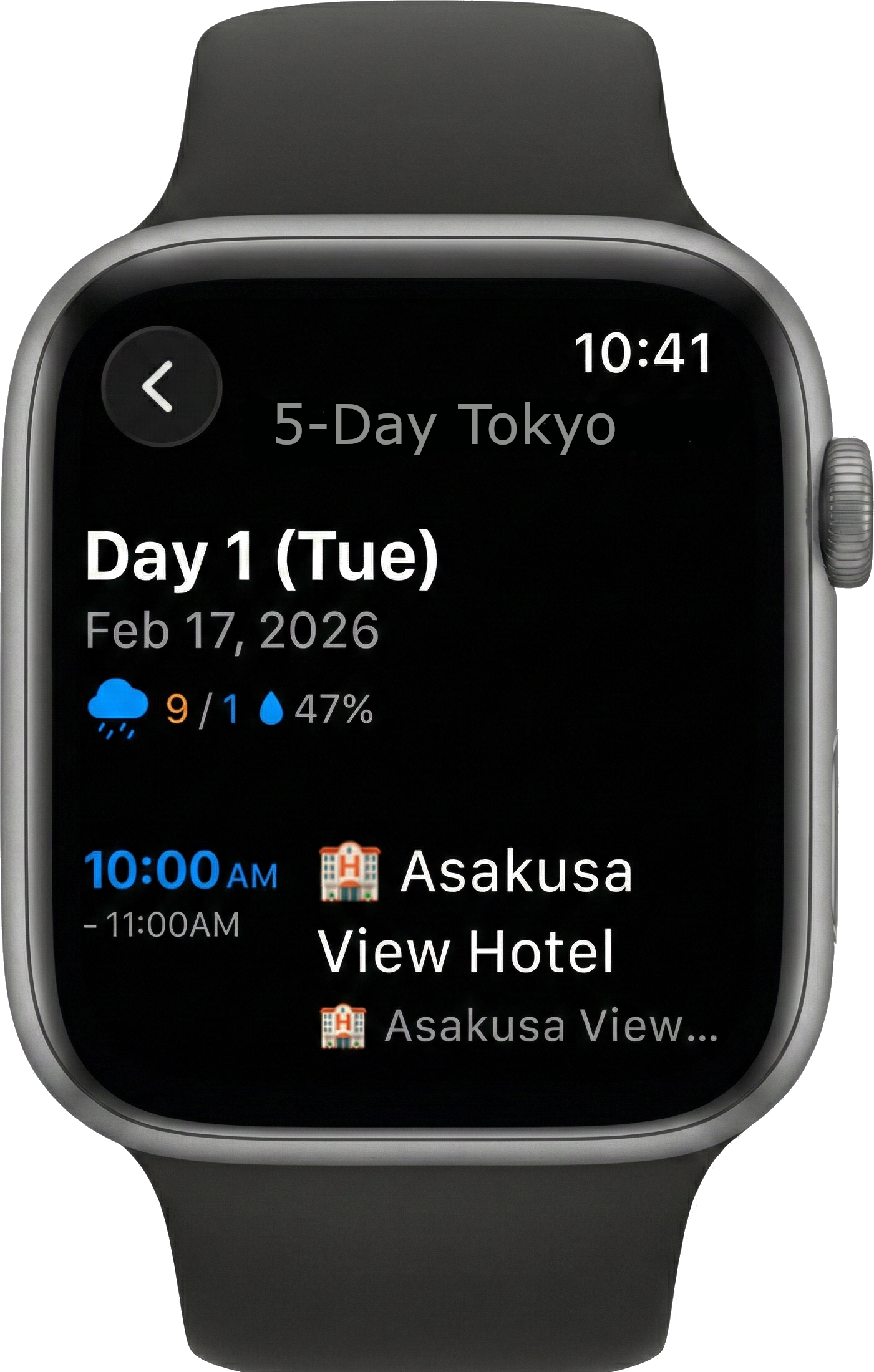 JT Planner on Apple Watch showing daily schedule